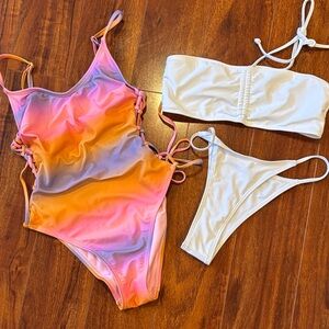 Colorful One-Piece Swimsuit and White Bikini Set